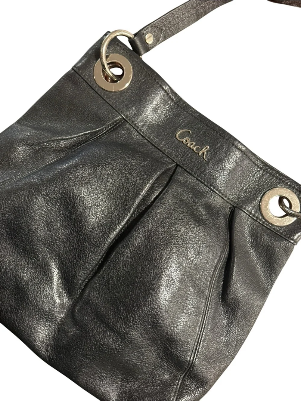 Coach Ashley Pleated Hobo Bag, Black Leather, Style F17605